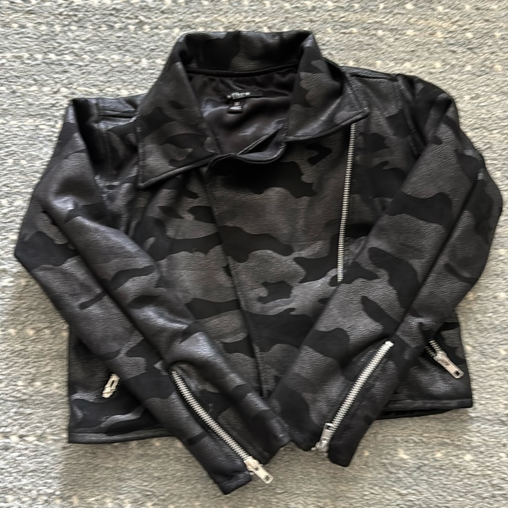 Moto style animal print jacket